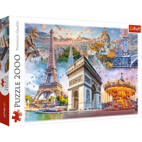 Trefl 2000 Elementos-Capital Europea, Monumentos Famosos, Collage, DIY, Diversión, Clásicos para Adultos y Niños a Partir de 12 Años Puzzle, Color Fin de Semana en parís, Francia (27125)