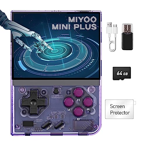 Miyoo Mini Plus Retro Handheld Game Console,Retro Game Emulator Console for Adults and Children,3.5″ IPS Screen,64GB TF Card 10,000+ Games,Portable Rechargeable Open Source,Support WiFi (Purple)
