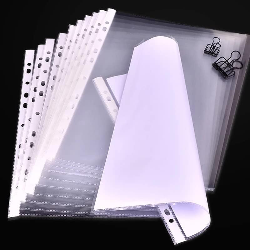 Image of Saya Heavy Duty 50 Pcs 200 Micron Transparent Document Sleeves, Leaf Sheet Clear Certificates, Waterproof Sheet Protectors 11 Holes Punched Ring Files Folder (A4 Size) (50 Sheets - 200 Micron)