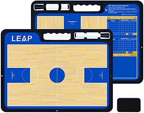LEAP Basketball Coach Board Premium Coaches Clipboard Double Side Design with Full & Half Court and Dry Erase Marker Pen Coaching Board Great for Coaches Kids, Community, High School Team