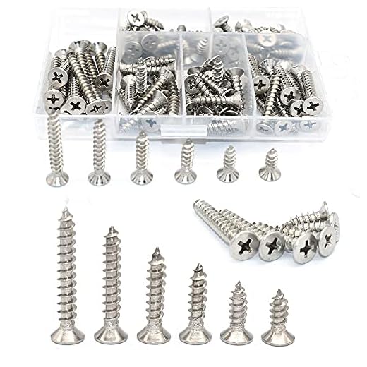 noyin Stainless Steel Self Tapping Screws Assortment Set - M5 Phillips Flat Head Screw Assortment Kit 304 Screw for Wood Sheet Metal Plastic and Fiberglass (1 Set (6 Size 95pcs)), Silver