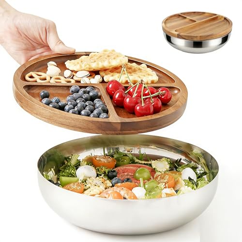 VINGVO Tazón Mezclador de Acero Inoxidable con Tapa de Madera miniatura 1