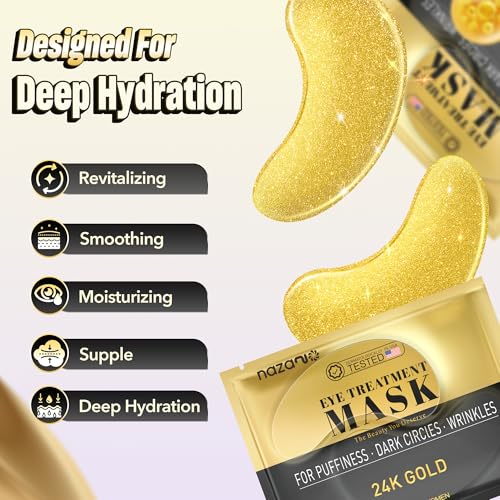 Image of NAZANO 12 Pcs 24K Gold Under Eye Patches - Eye Masks | for Puffy Eyes, Dark Circles, Bags & Wrinkles with Sodium Hyaluronate - Eye Care Pads for Daily Skincare