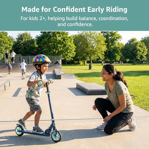Image of Amazon Brand - Jam & Honey Kids Kick Folding Scooter for Kids (2+ Years) | 3- Step Height Adjustable Handle, Smooth Bearing Wheels & PVC Tyres | BIS Certified | Teal Blue