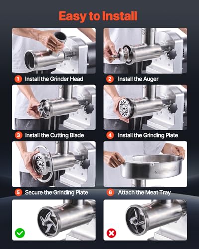 Image of VEVOR Commercial Meat Grinder, 21 Lbs /Min Capacity, #32 Electric Meat Mincer with 3 Plates, 3 Sausage Stuff Tubes, 1100W /1.5HP Stainless Steel Sausage Maker for Home Kitchens & Restaurants, ETL Listed