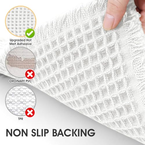 IM HOME Waffle Bath Mat White 5'x2', Boho Woven Modern Bath Mat Rugs, Absorbent Non Slip Bathroom Rugs, Soft Washable Bath Rugs with Tassels for Bathroom, Bedroom, Kitchen, Shower, Tub by IM HOME - Used condition - Image 3