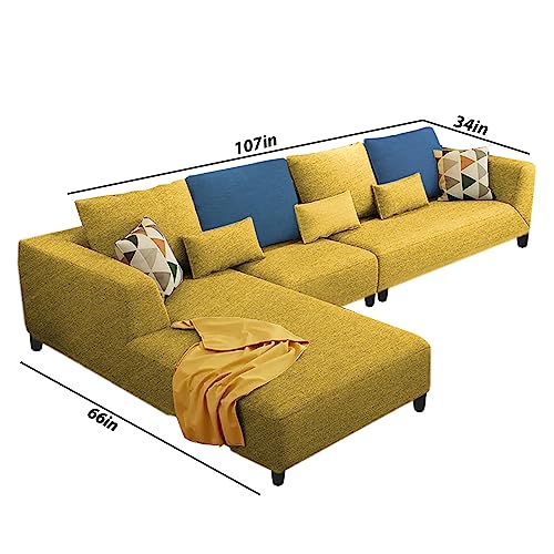 Image of Galib RHS 6 Seater L Shape Sofa Set for Living Room (Yellow Fabric)