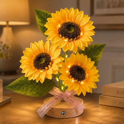 Image of Flower Table Lamps, Rechargeable Touch Dimming Sunflower Night Light, LED Artificial Flower Lamp, Table Centerpieces for Birthday Holiday Party Wedding Room Decoration