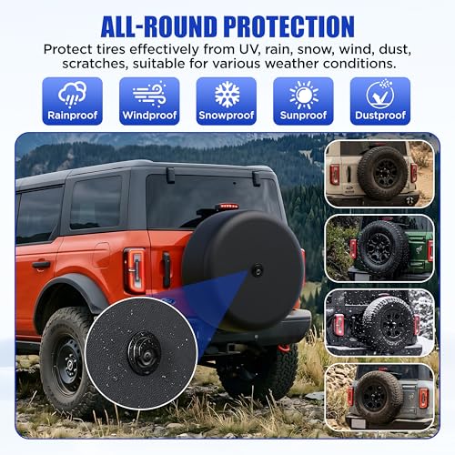 35" Soft Black Tire Cover with Camera Hole Compatible with Ford Bronco by MOONET - Used condition - Image 4