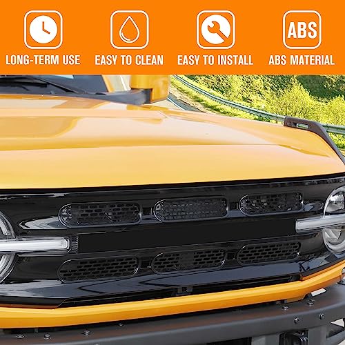 Image of Jimen Compatible with Ford Bronco 2021-2023, 6PCS Front Grille Inserts Mesh Grill Cover Exterior Trim Accessories (Black)