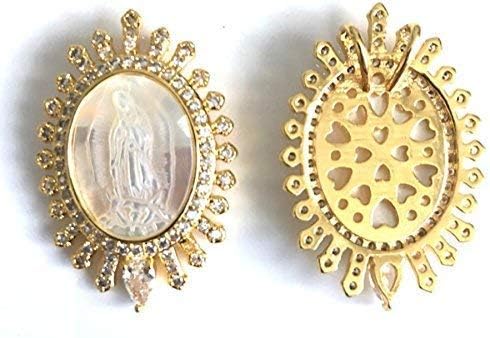 Mother of Pearl Virgen de Guadalupe Oval Pendant Necklace Gold Plated 18k Chain 17.5 Inches - Image 7