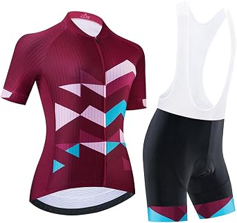 Womens Cycling Jersey Set Breathable Road Bike Shirts Kit Short Sleeve Cycling Clothing with Gel Padded Bib Shorts