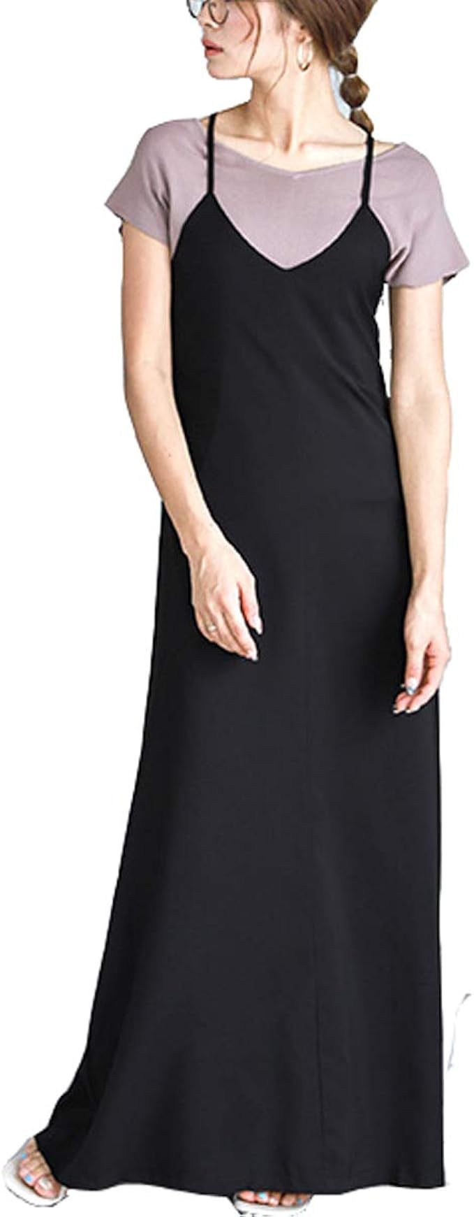 Amazon Co Jp キャミワンピ 秋 キャミワンピース レディース ロング マキシ丈 バックリボン バッククロス 無地 Aライン きれいめ おしゃれ 夏 黒 服 ファッション小物