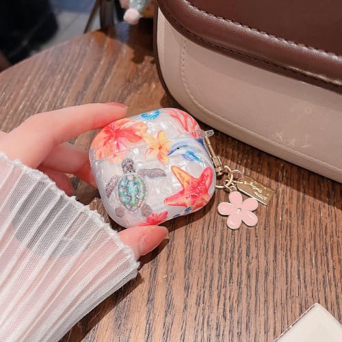 Image of MINSCOSE for Glitter AirPods 4 Case,Cute Shell Pattern Marine Life Design with Floral Keychain,Soft TPU Anti-Drop Shockproof Cover with Cleaner Kit for Women Girls for AirPods 4-Dolphin