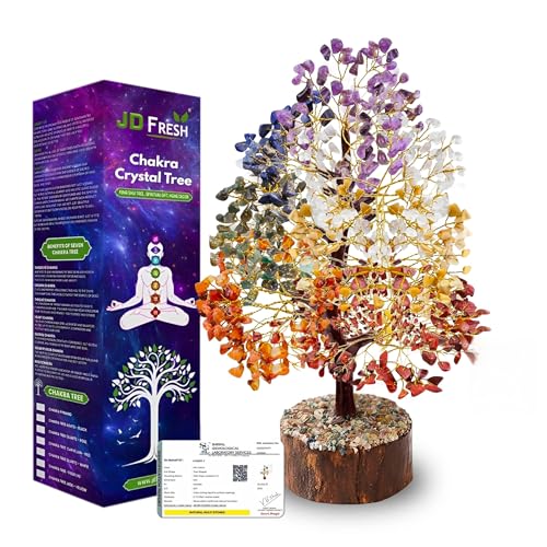 Image of JD FRESH 1000 Beads Crystal Tree /7 Chakra Crystal Tree /Showpiece Good Luck and Positive Energy /Showpiece for Living Room /Natural Healing Gemstones Money Tree /Lucky Tree for Good Luck (Multicolor)