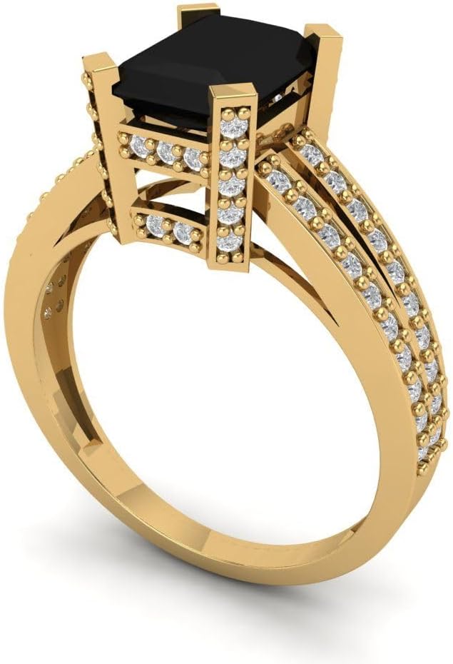 Clara Pucci 2.45 cttw Onyx 14K Yellow Gold Solitaire with Accents Ring for Women - Cocktail Statement Fashion Jewelry Gift (8x6mm, Emerald Cut) - Image 2
