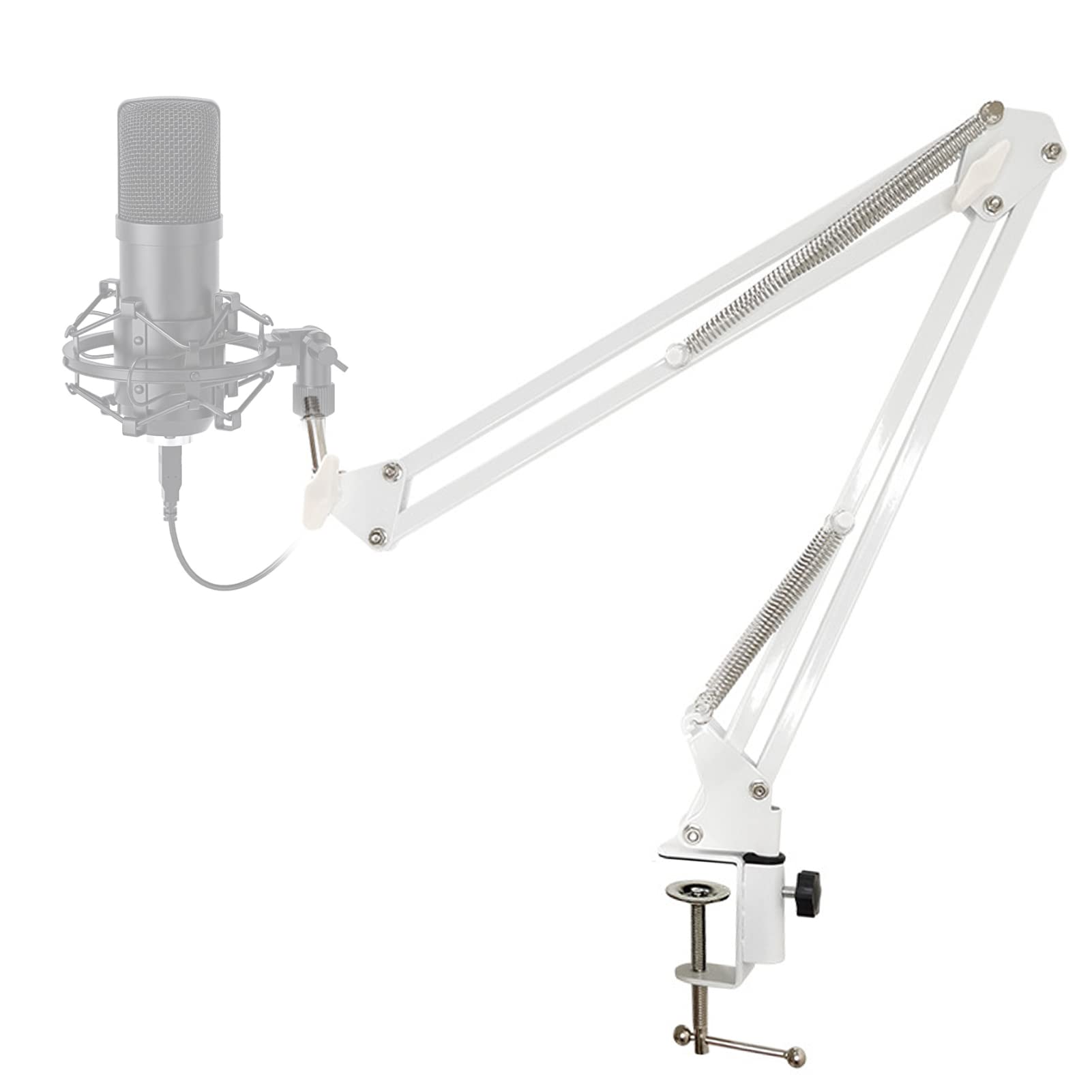 Beauenty Boom Arm Scissor Mic Stand, Adjustable Suspension Boom Scissor Mic Stand with Table Mounting Clamp and Microphone Clip, Heavy Duty Mic Boom Arm Stand for Online Broadcasting, Radio (Style 1)