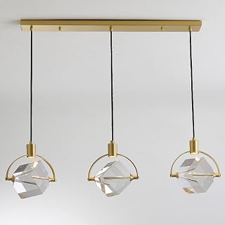 Postmodern Crystal Hanging Lamp Copper and Glass Pendant Light Triple-Head Chandelier for Long Hallways and Entryways Ideal for Dining Rooms and Bars