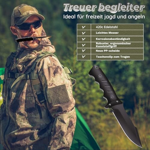Foto von Tilenvi Outdoor Messer feststehendes messer 420C Stahl Survival Messer Perfektes Bushcraft Messer Outdoor gürtelmesser angelmesser taktisches messer bushcraft messer Camping & Hiking