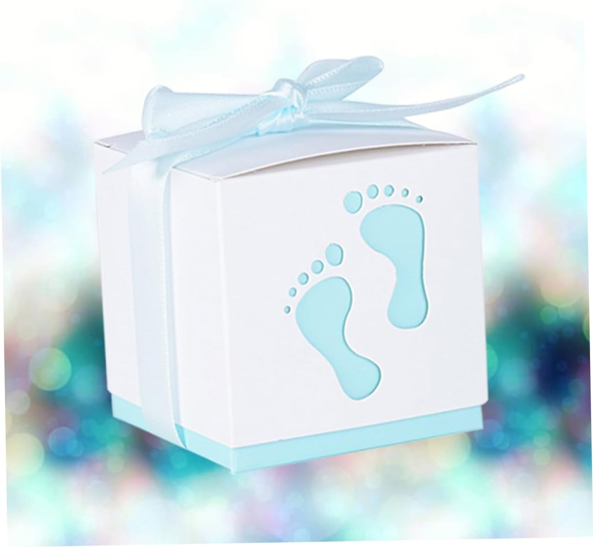 TEHAUX 100pcs Hollowed Little Feet Candy Favor Boxes with Ribbon Elegant Wedding Accessories for Bridal Shower and Birthday Parties for Chocolates and Gifts