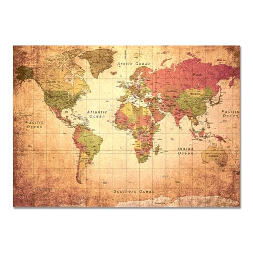 Giallobus - Cuadro sobre Vidrio ACRÍLICO PLEXIGLASS - World Map Old - MAPPA del Mondo INVECCHIATA - 100X140CM