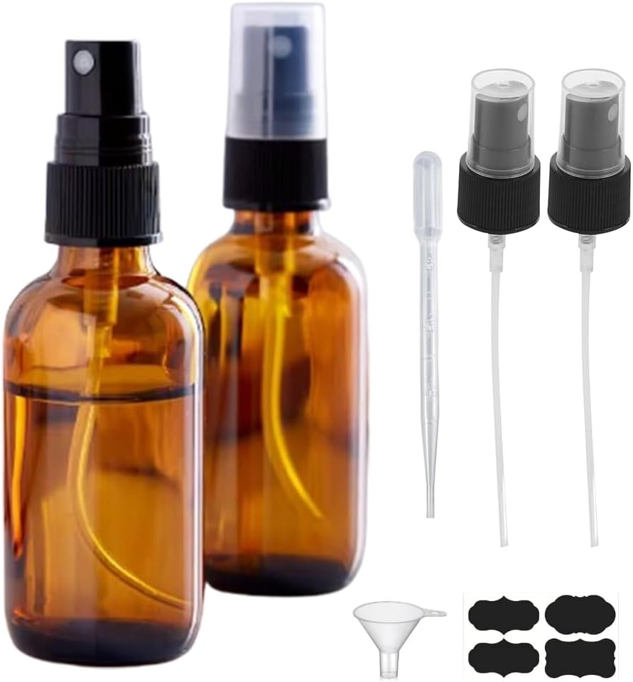 Botellas con atomizador de vidrio ámbar 2oz, pack x2