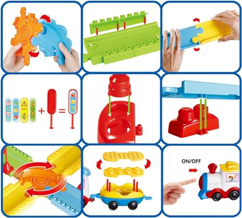 Toy Train Sets with Railway Tracks, 189 pcs Train Toys with Lights and Sounds, 3D Puzzles Long Train Track for Boys Girls 2,3,4,5,6,7 Years Old Birthday Train Toys Gift - Thumbnail 2