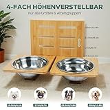 Mora Pets Hundenapf Erhöht Futternapf für Hund mit 4 Höhenverstellbar Futterstation Hunde Napfset aus Bambus Hundebar für Kleine, Mittelgroße, Große Hunde, mit 2 Edelstahl Hundeschüsseln (1,5L x 2)