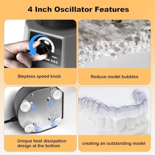 Memows Rüttelplatte Gips, 220V 100W Gipsrüttler Rüttelplatte Elektrisch 4'' Dental Oszillator Gips, Einstellbare Geschwindigkeit Dentalrüttler Vibrationsplatte Gips für Mischen von Gips, Gussmodell