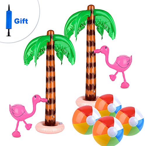 ATROPOS Set of 8 Inflatable Palm Trees Flamingos Toys Beach Inflatable Colorful Beach Balls for Hawaiian Luau Summer Party Decoration ATROPOS Set of 8 Inflatable Palm Trees Flamingos Toys Beach Inflatable Colorful Beach Balls for Hawaiian Luau Summer Party Decoration