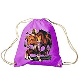 Tirante 100% Algodón Fan-O-Menal Textilien Bolso de Tendencia Bolso para Deporte Bolsa Deporte Mochila con Estampado - Caballos Manada Horse- TB12667 - Lila, Morado