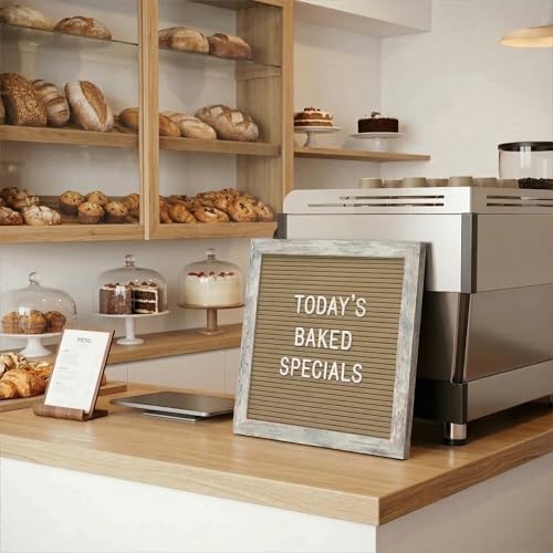 Image of Rustic Cappuccino Felt Letter Board 10x10 Inch with Stand and Wood Frame | 336 letters, numbers and symbols; changeable message board with wall mount for home notes, welcome messages and reminders