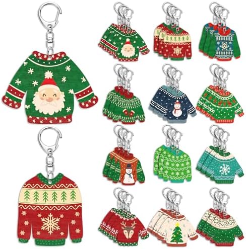Shellwei 36 Pcs Christmas Ugly Sweater Keychain Gifts Set Wooden ...