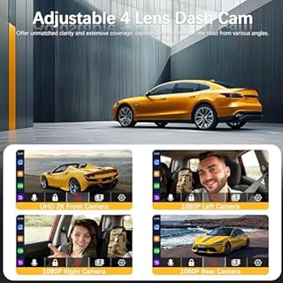 Caméra Embarquée 4 Canaux avec Wi-FI Et Vision Nocturne, Dashcam Voiture sans Fil, Vision À 360°, Ultra Grand Angle 170°,Enregistrement en Boucle Caméra Embarquée, 24h Mode Parking (B,3 Canaux)