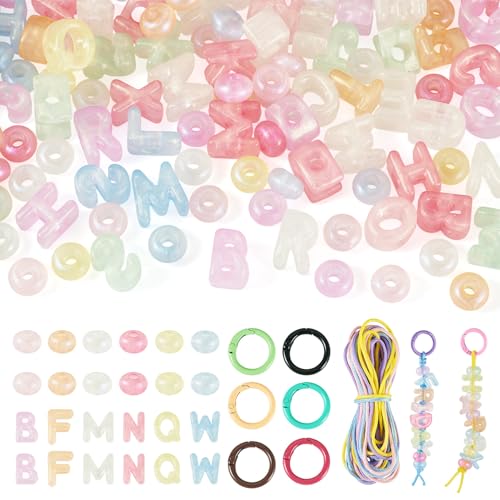 El Mejor Listado de Kits de fabricación de abalorios - los preferidos. 47 Magibeads - Kits de fabricación de llaveros con abalorio, color mezclado, 100 abalorio acrílicas de ábaco, 50 abalorio de letras al azar, 12 anillos de aleación para puerta de...