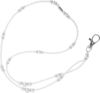 Pearl Beaded Lanyard for Id Badges with Retractable Badge Holder, White Faux Pearl Necklace Lanyard for Nurses, Teachers, and Office Women