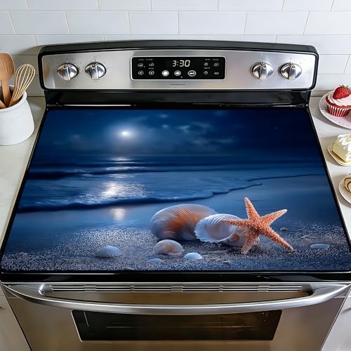 Image of BVBOX 28.5 inch x 20.5 inch Stove Top Cover Mat for Electric Stove, Non-Slip Stove Cooktop Countertop Protector Cover Pad Washable Absorbent for Kitchen Home Decoration (Ocean Night, 28.5 inch*20.5 inch)