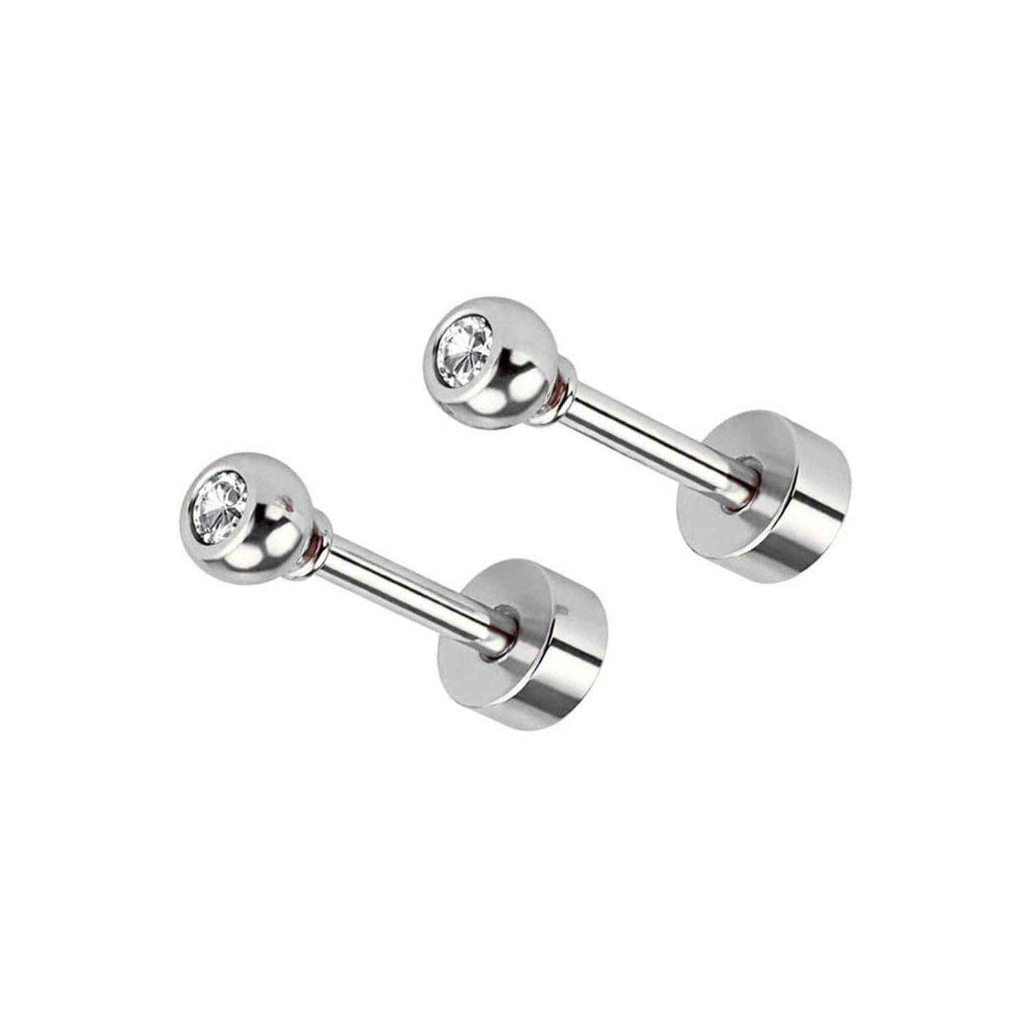 vama FASHIONS 3mm 18K Silver Plated Stainless Steel Anti Tarnish Small Drill Katori Tragus White Stone Ear Studs Lightweight Flat Screw Back Hypoallergenic Stud Earrings for Men & Boys-picture-32