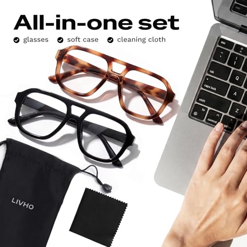 Image of livho Retro Aviator Blue Light Blocking Glasses for Women Men with Soft Case, Trendy Rectangle Computer Eyeglasses