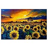 Teetac Sunflower Poster Wall Art Sunset Landscape Picture Aesthetics Artwork Print on Canvas for Hom