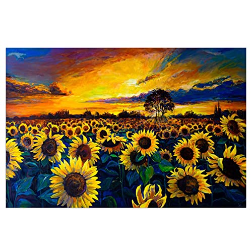 Teetac Sunflower Poster Wall Art Sunset Landscape Picture Aesthetics Artwork Print On Canvas For Home Bedroom Decor, Unframed 16X24In #TOP1