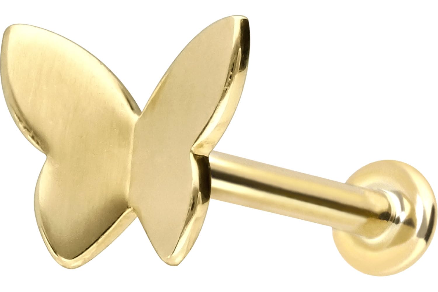 PIERCINGLINE 14 Karat Gold Ohr-Piercing Labret mit Innengewinde SCHMETTERLING