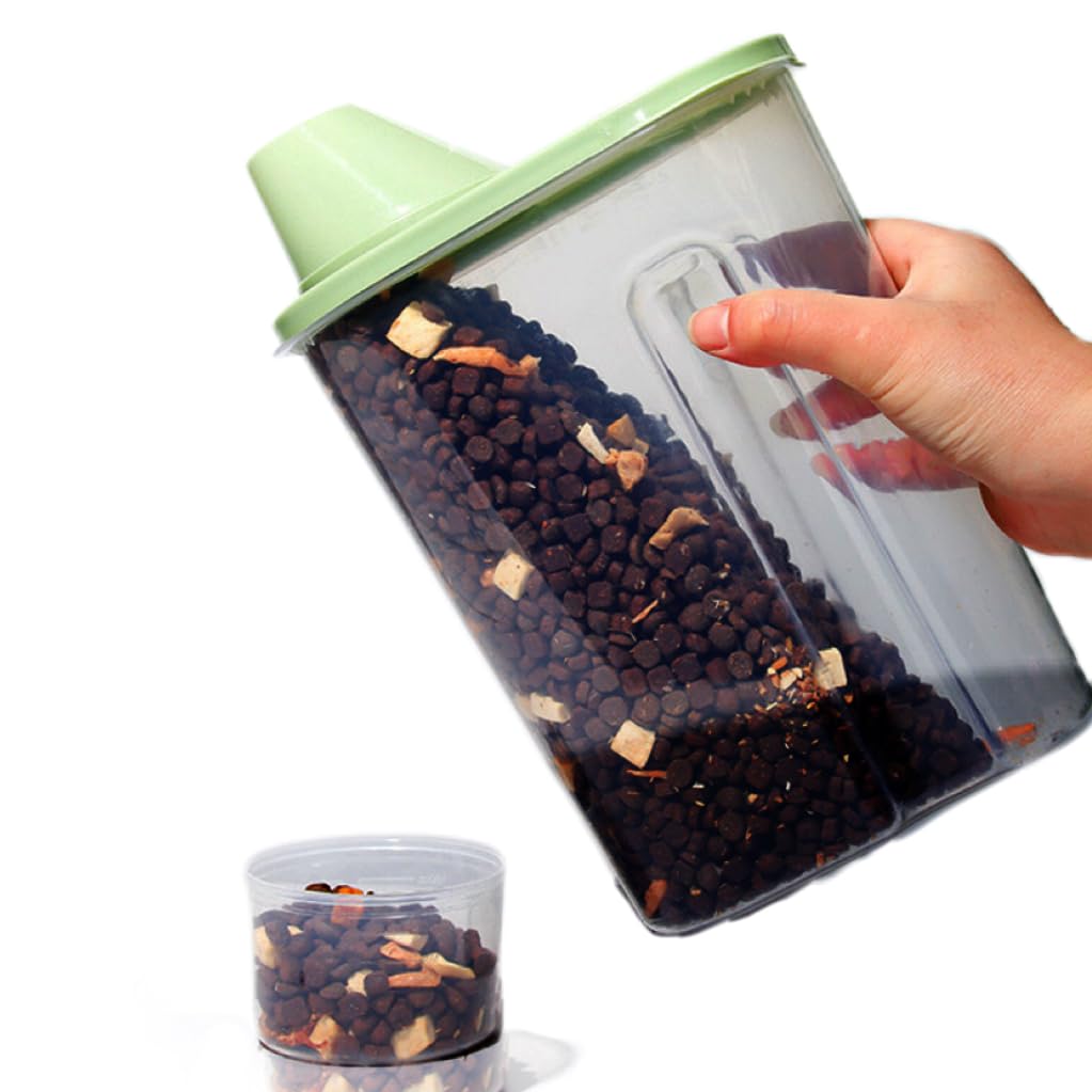JUNEYE 2 Pack Dog Food Storage Container Airtight Cat Pet Food Storage Container with Measuring Cup Pour Spout Food Dispenser for Dog Cat Bird, 18.8 * 9.2 * 30 cm, 2 * 2.3 L (Green)