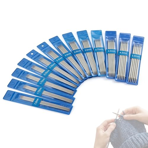 Zlokdraxy Lot de 65 Aiguilles à Tricoter à Double Pointe, Acier Inoxydable Droites 15cm (13 Tailles 1,5mm-5,0mm), Ensemble Idéal pour Chaussettes et Petits...