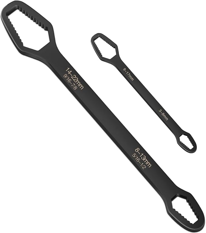 RECTITUDE 2pcs All in One Multifunctional Universal Wrench Set Self-Tightening Adjustable,3-17mm & 8-22mm Universal Torx Wrench, Double-ended Adjustable Wrench Tool Key Set Screw Nuts Wrenches Black