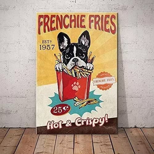 Qweqweq French Bulldog Metal Tin Sign Frenchie Fries Funny Poster