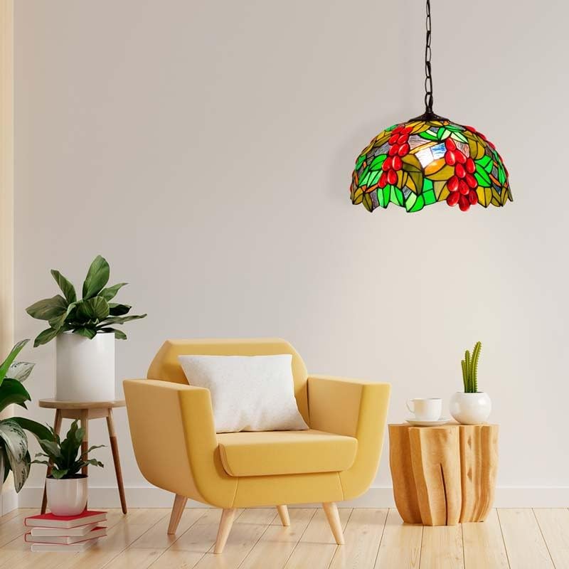 B·LED BARCELONA LED Lampe suspendue de plafond Tiffany baroque rétro vintage abat-jour en verre mosaïque fruitée en verre Ø31 cm E27 pour salon chambre à coucher