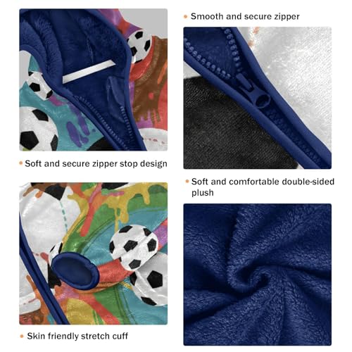 Soccer Balls on Colorful Toddler Fleece Jacket Girl Boys Hooded Fleece Jacket Coat Warm Outwear Zip-up 3-10T3