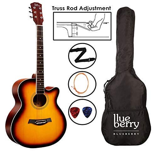 Image of BLUEBERRY B-40, Acoustic Guitar Kit Inbuilt Truss Rod, with Bag, Belt, One Pack Strings And Picks - 40 Inch (Sunburst)