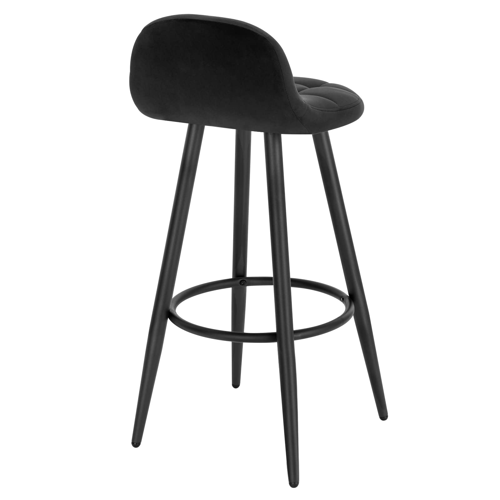 WOLTU Juego de 2 Taburetes Altos de Cocina con Respaldo y Reposapiés, Asiento Tapizado en Terciopelo, Patas Metálicas, Altura de Asiento 70 cm, Negro